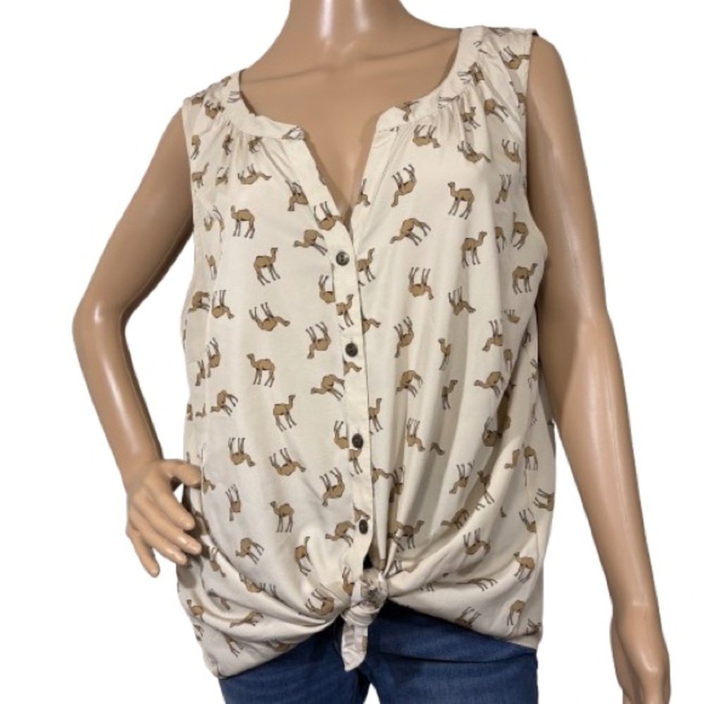 Croft & Barrow Tan Camel Print Sleeveless Top Size XL